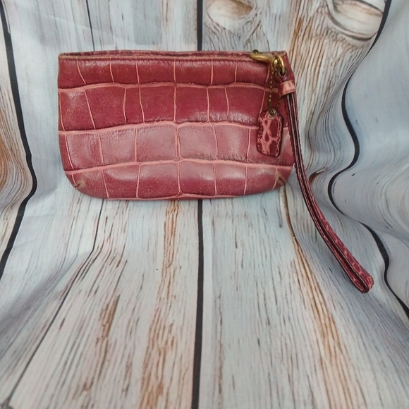 Coach Madison Raspberry Pink Leather, Croccodile Embossed Wristlet. - Picture 6 of 8
